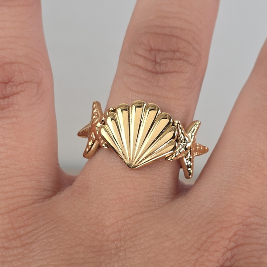 Sortija Concha y Estrellas Doradas