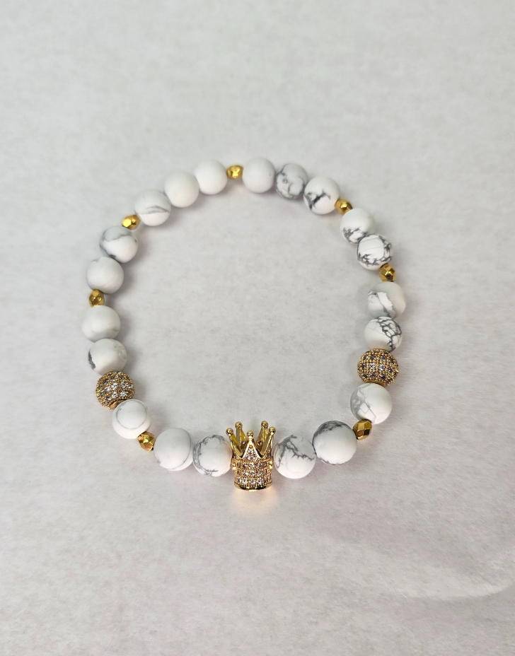 King Bracelet For Men White & Gold