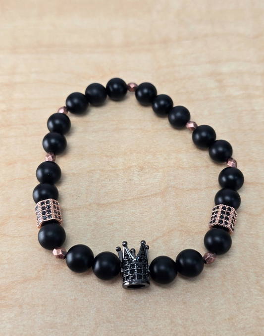 King Bracelet For Men Black & Rose Gold