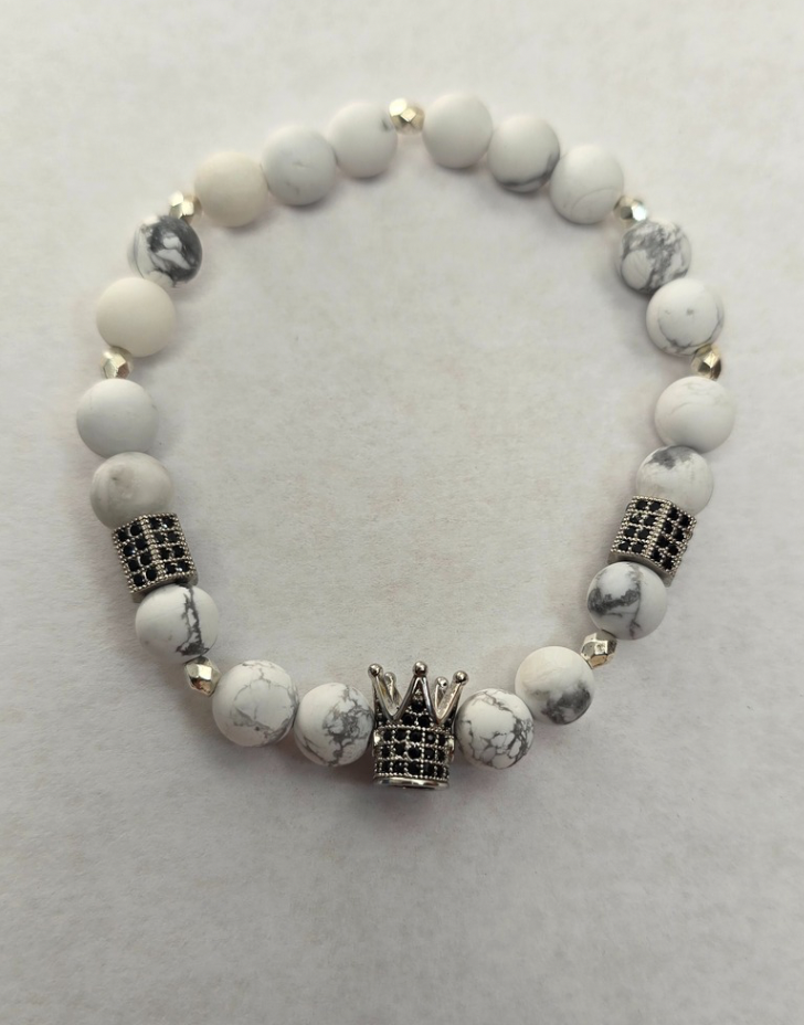 King Bracelet For Men White & Silver