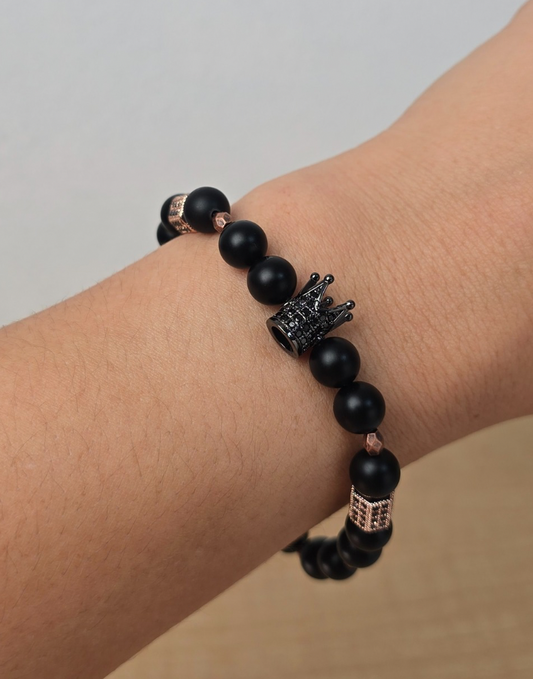 King Bracelet For Men Black & Rose Gold