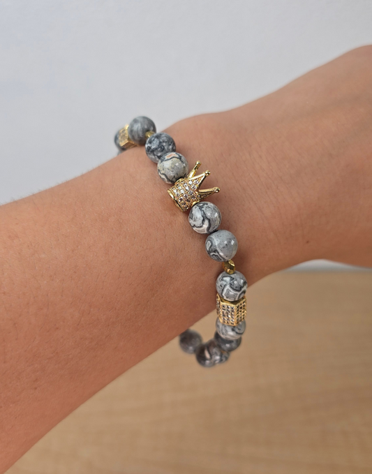 King Bracelet For Men Grey & Gold