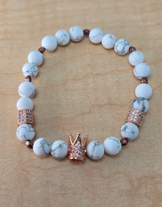 King Bracelet For Men White & Rose Gold