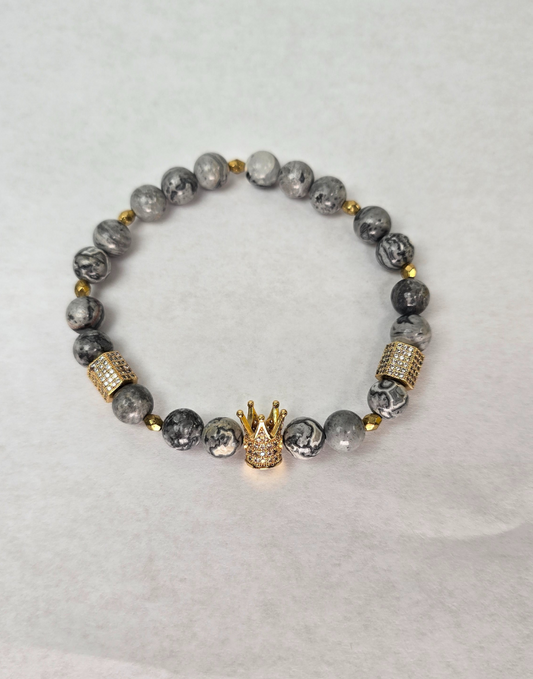 King Bracelet For Men Grey & Gold