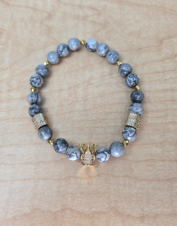 King Bracelet For Men Grey & Gold