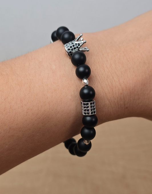 King Bracelet For Men Black & Silver
