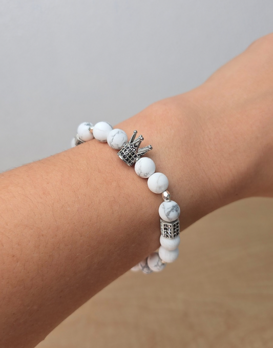 King Bracelet For Men White & Silver