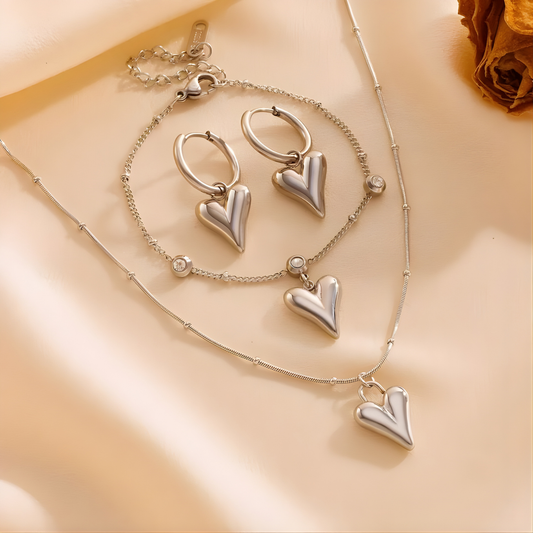 Set Corazones Elegantes Plata