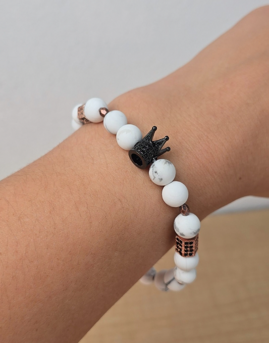 King Bracelet For Men White, Rose Gold & Black