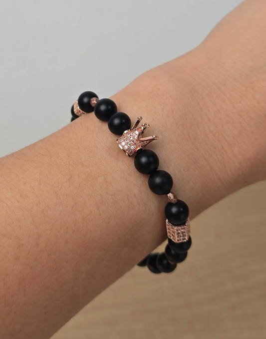 King Bracelet For Men Black and rose gold