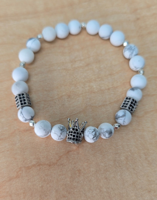 King Bracelet For Men White & Silver